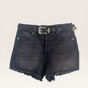 Altar’d State High-Rise Black Denim Frayed Hem Shorts